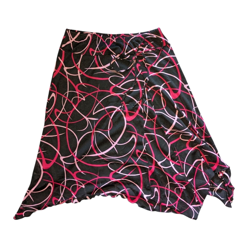 Womens Size Medium Midi Skirt Y2K BLACK PINK Festival Low Rise Boho Abstract